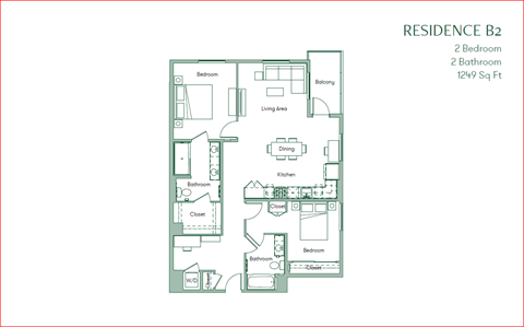 The Baxter floorpan 2 Bedroom 2 Bath 1249 square feet at The Baxter Apartments, Los Angeles
